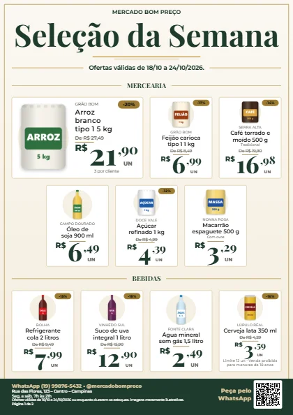 Modelo Supermercado Premium: fundo claro, tipografia serifada e detalhes dourados